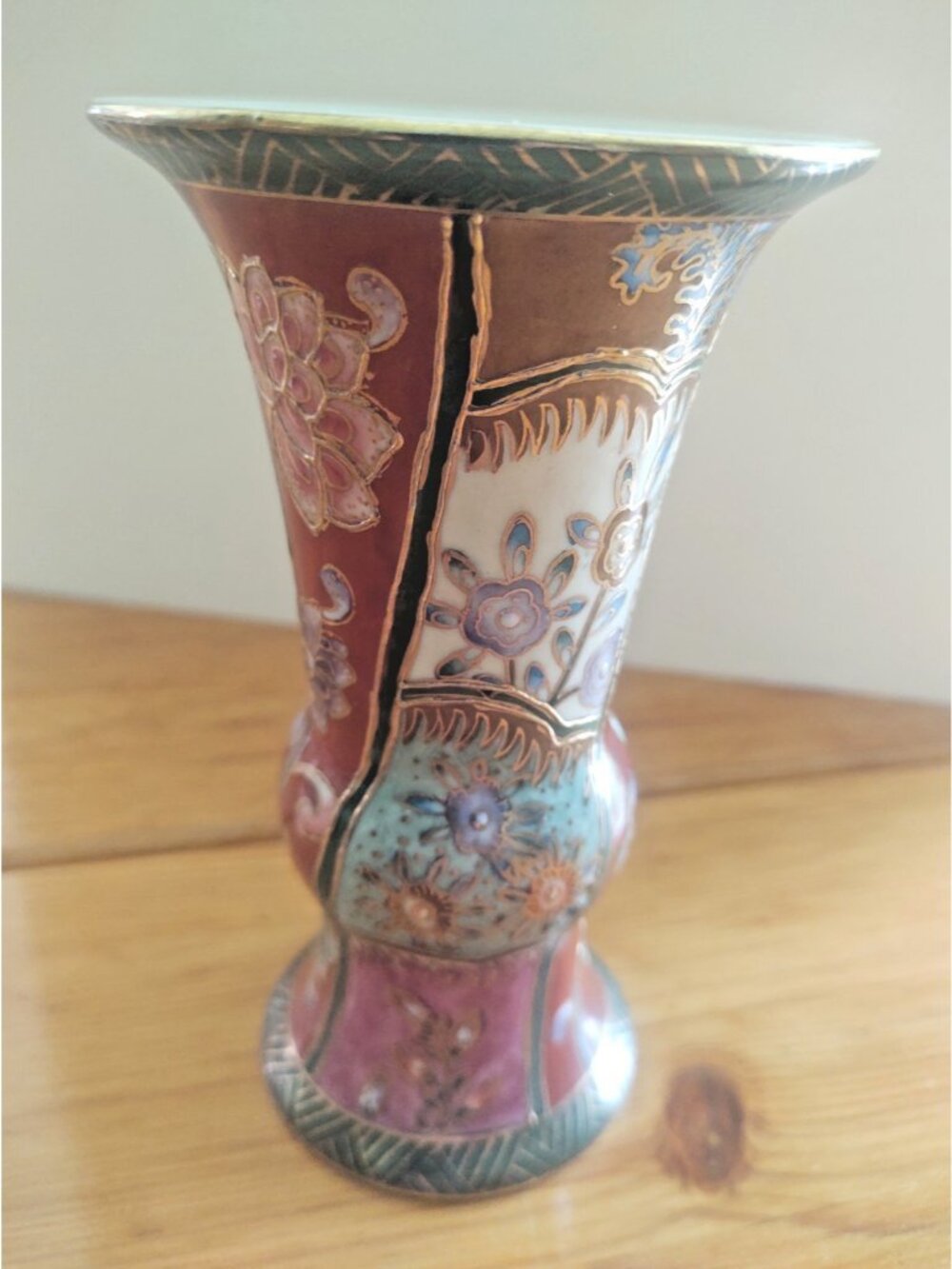 Vintage Maruni Japan hand Painted Floral Vase 6 1/4" Gold Gilded - Picture 2 of 15